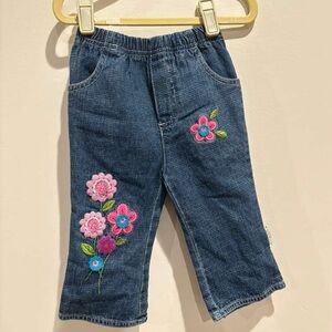 Y2K Vintage Little Me Blue Jeans 18M with Pink Floral Embroidery